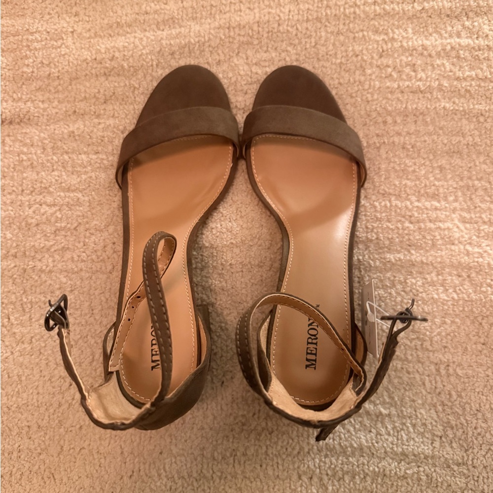 Merona Olive Suede Open-Toe Ankle-Strap Heels